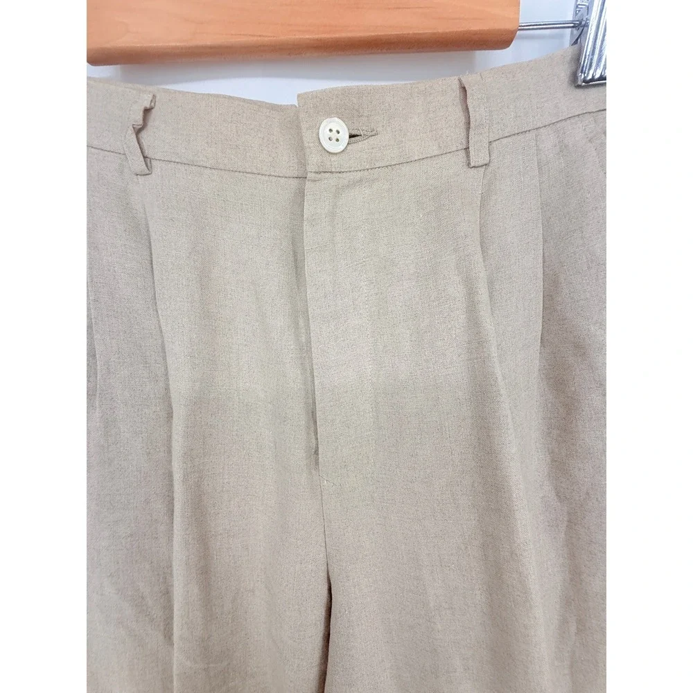 Banana Republic Vintage 100% Linen Pleated High Rise Trousers Beige Womens 10